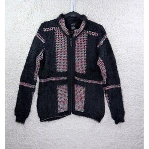 Alison Sheri Eyelash Knit Zip Sweater Womens Large Artsy Boho Cozy Cardigan